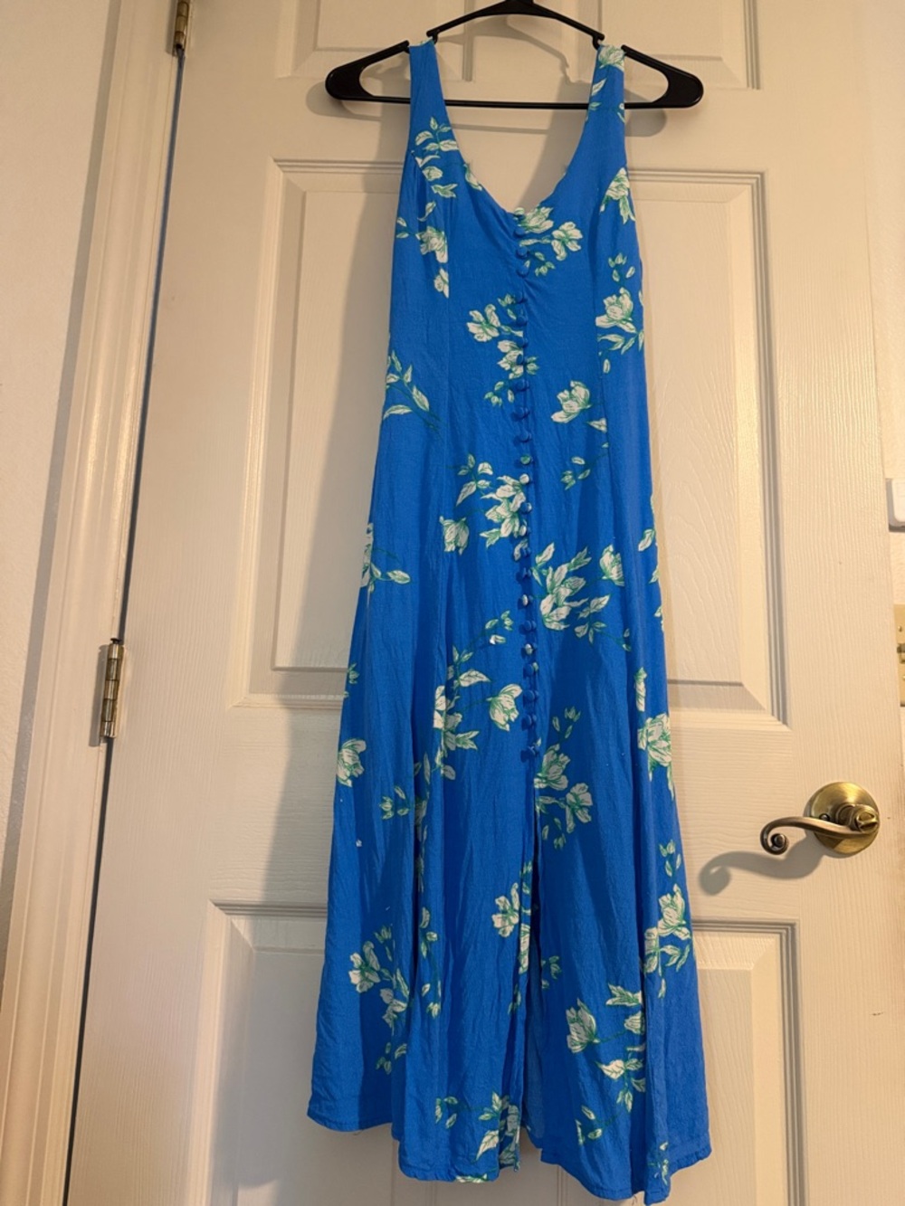 Blue Floral Midi Dress - Sleeveless V-Neck